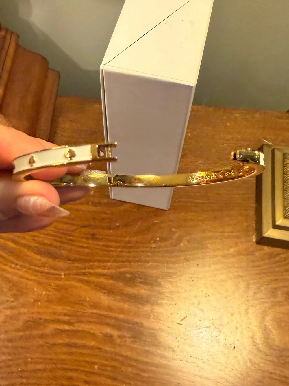 kate spade Spot the Spade Enamel Hinged Bangle Bracelet White Gold - Picture 11 of 12